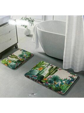 2 pc Cactus Desert Print Western Bath Mat Set